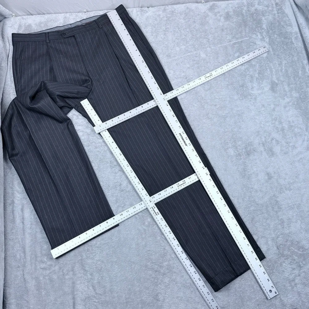 Hickey Freeman Loro Piana Tasmanian 150s Wool Suit 42L Blazer 36x32 Pants Stripe